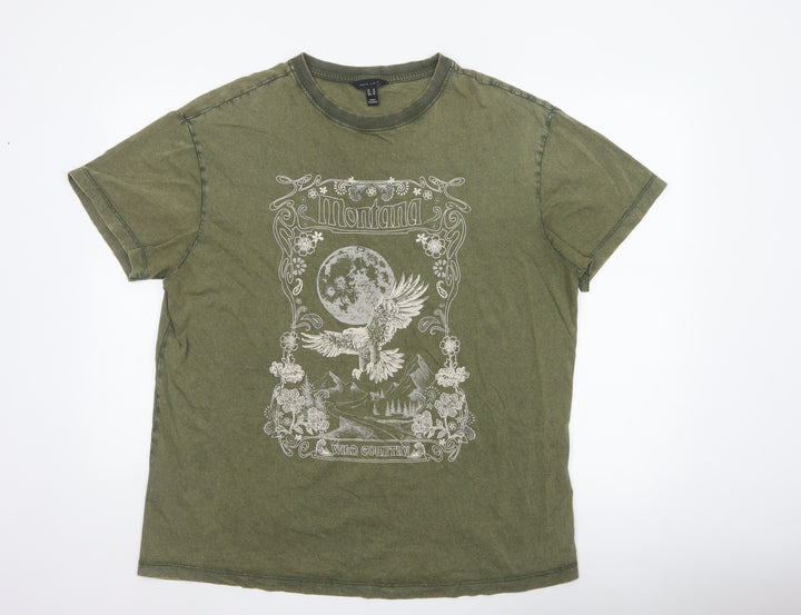 New Look Women Green UK 14 Basic Eagle Moon Graphic T-Shirt