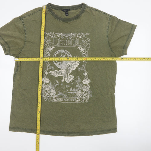 New Look Women Green UK 14 Basic Eagle Moon Graphic T-Shirt