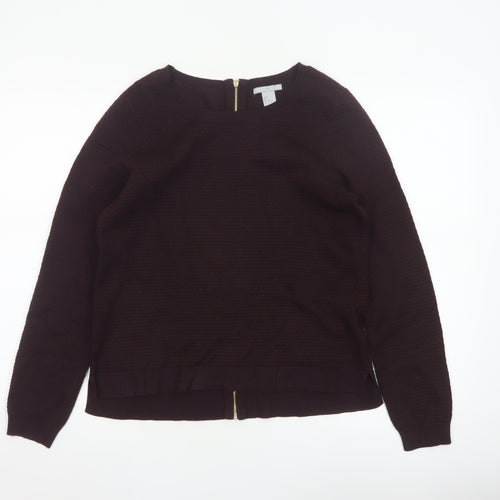 H&M Women’s Brown UK 12 Full Zip Knit Jumper Long Sleeve