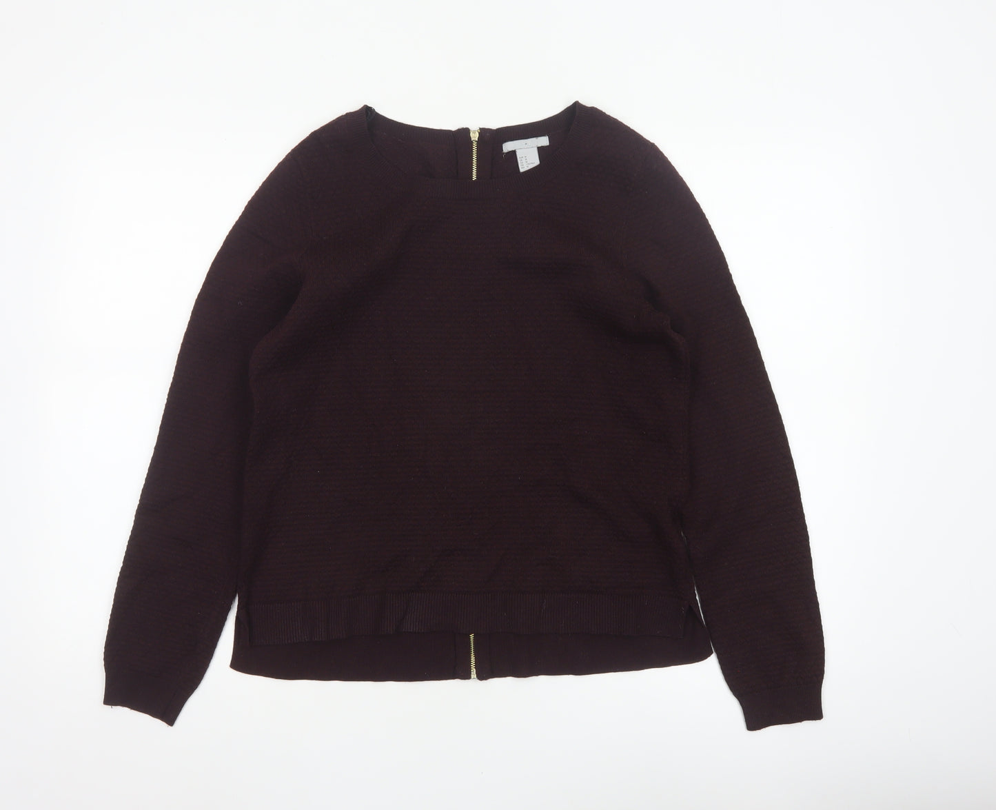 H&M Women’s Brown UK 12 Full Zip Knit Jumper Long Sleeve