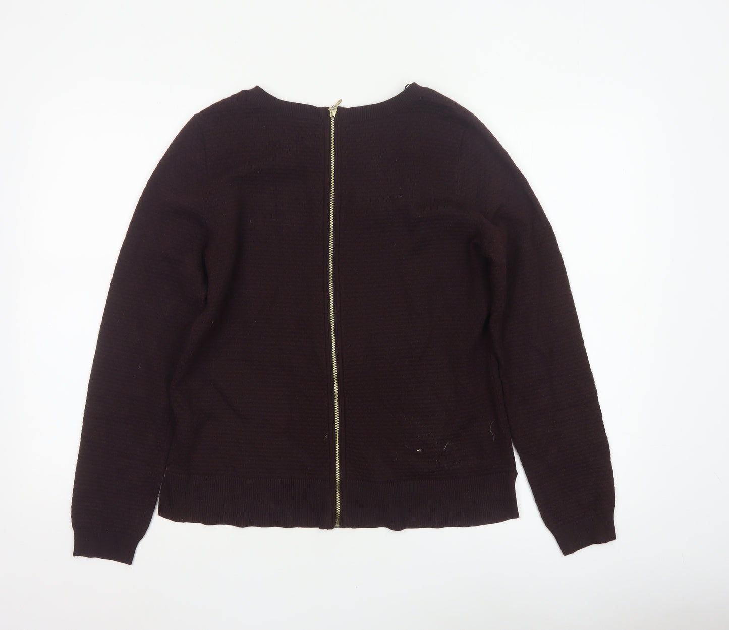 H&M Women’s Brown UK 12 Full Zip Knit Jumper Long Sleeve