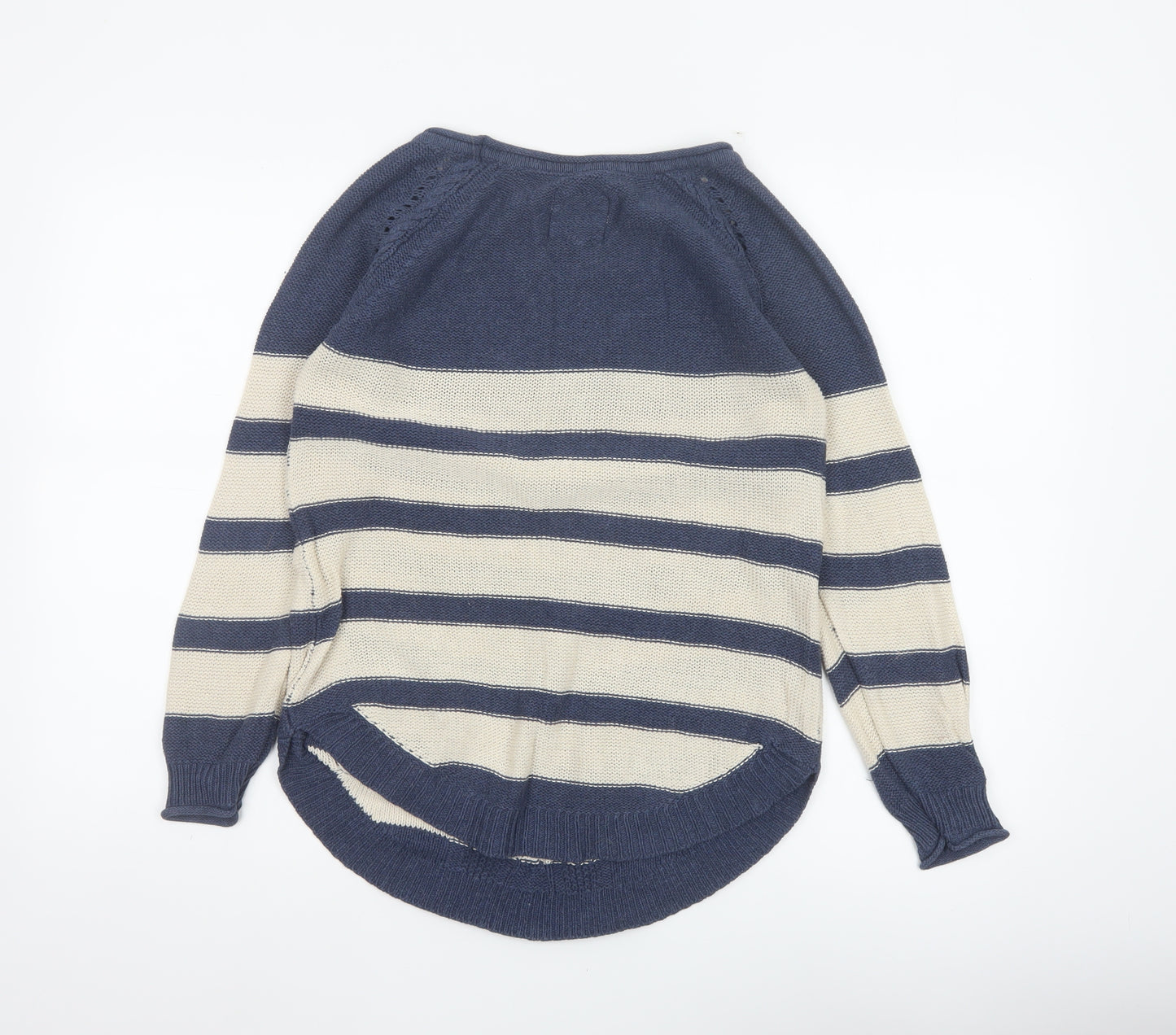 Mantaray Women’s Blue Ivory Stripe Cable Knit Pocket Jumper UK 8 Cotton