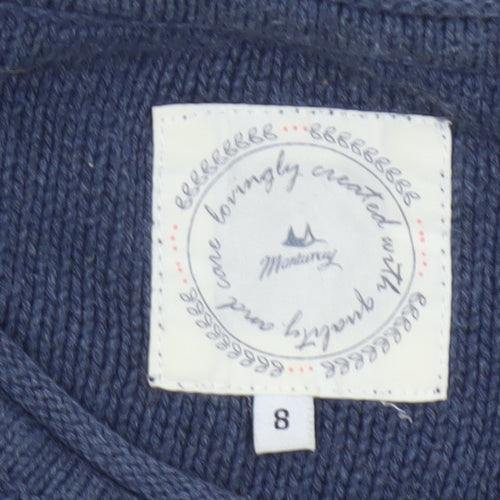 Mantaray Women’s Blue Ivory Stripe Cable Knit Pocket Jumper UK 8 Cotton