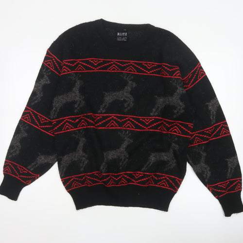Blitz Sport Wear Men’s Black XL Reindeer Fair Isle Knit Jumper