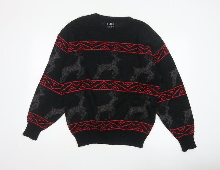 Blitz Sport Wear Men’s Black XL Reindeer Fair Isle Knit Jumper