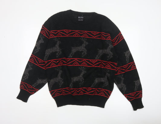 Blitz Sport Wear Men’s Black XL Reindeer Fair Isle Knit Jumper