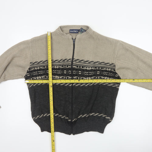 Puritan Men's Beige Black S Fair Isle Full Zip Knit Jumper