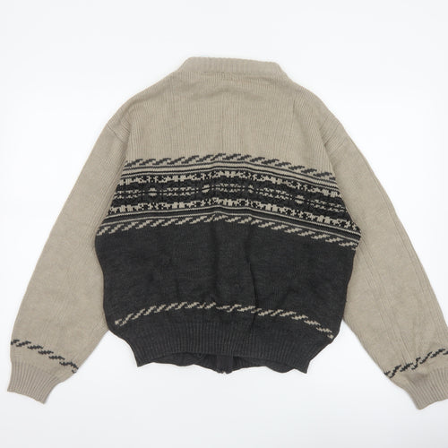 Puritan Men's Beige Black S Fair Isle Full Zip Knit Jumper