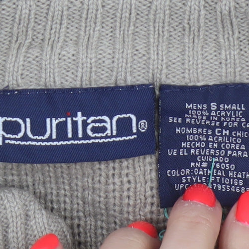 Puritan Men's Beige Black S Fair Isle Full Zip Knit Jumper