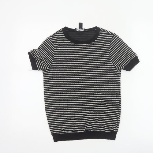 New Look Women’s Black White Striped Jersey T-Shirt UK 8 Short Sleeve