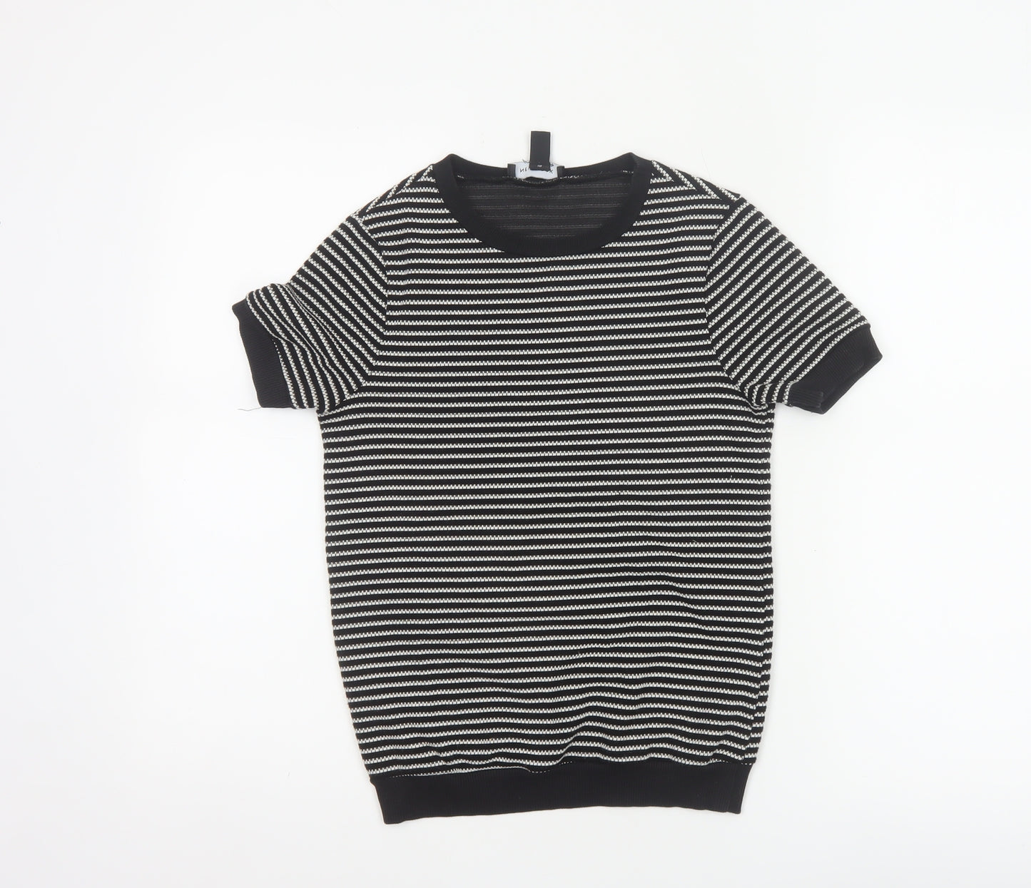 New Look Women’s Black White Striped Jersey T-Shirt UK 8 Short Sleeve