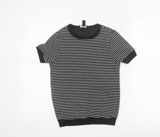 New Look Women’s Black White Striped Jersey T-Shirt UK 8 Short Sleeve
