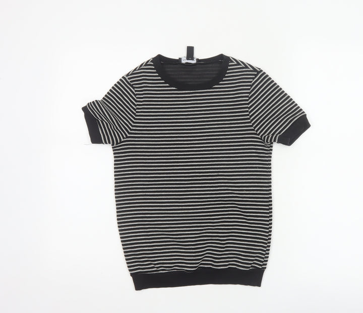 New Look Women’s Black White Striped Jersey T-Shirt UK 8 Short Sleeve