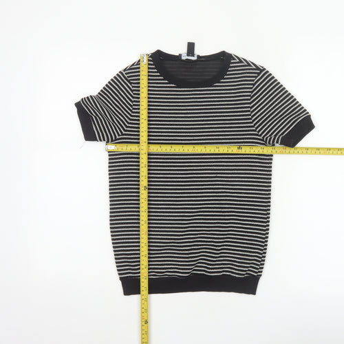 New Look Women’s Black White Striped Jersey T-Shirt UK 8 Short Sleeve