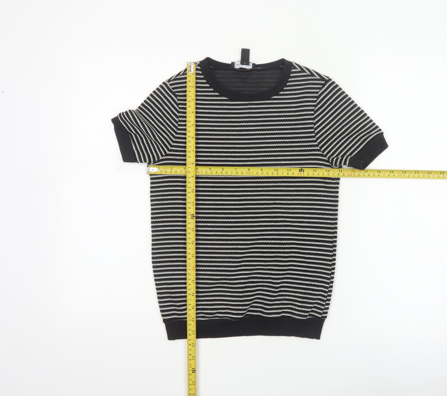 New Look Women’s Black White Striped Jersey T-Shirt UK 8 Short Sleeve