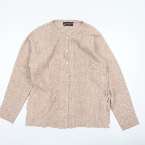 Genesis Women Beige M Embellished V-Neck Button Knit Cardigan