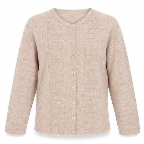 Genesis Women Beige M Embellished V-Neck Button Knit Cardigan