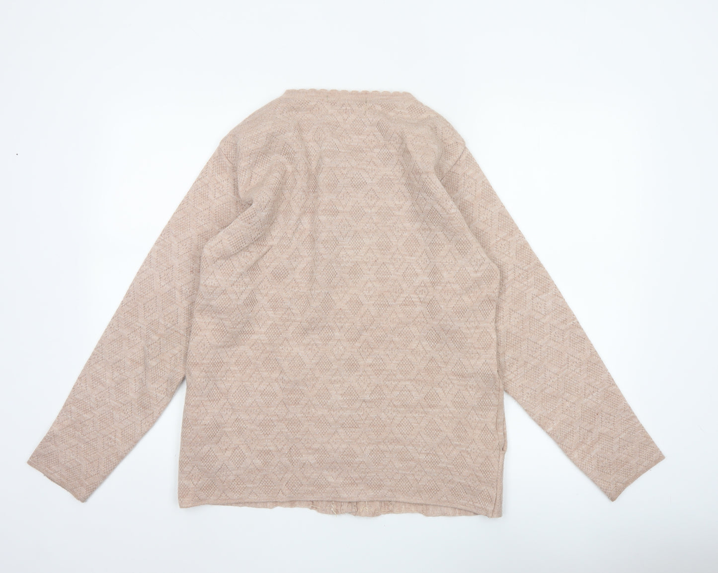 Genesis Women Beige M Embellished V-Neck Button Knit Cardigan