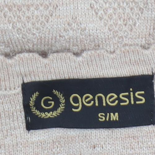 Genesis Women Beige M Embellished V-Neck Button Knit Cardigan