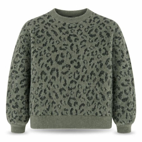 M&S Women’s Khaki Leopard Print Fuzzy Knit Jumper UK 16 Crew Neck