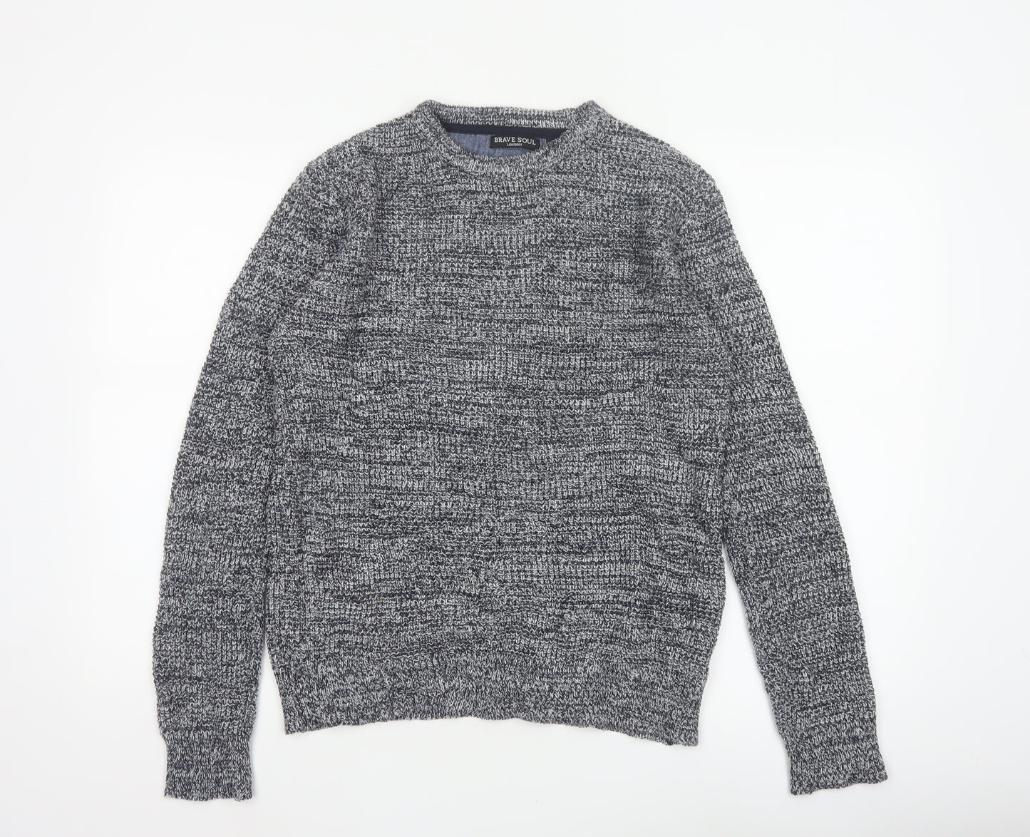 Brave Soul Men’s Grey Marl S Chunky Knit Crew Neck Pullover Jumper