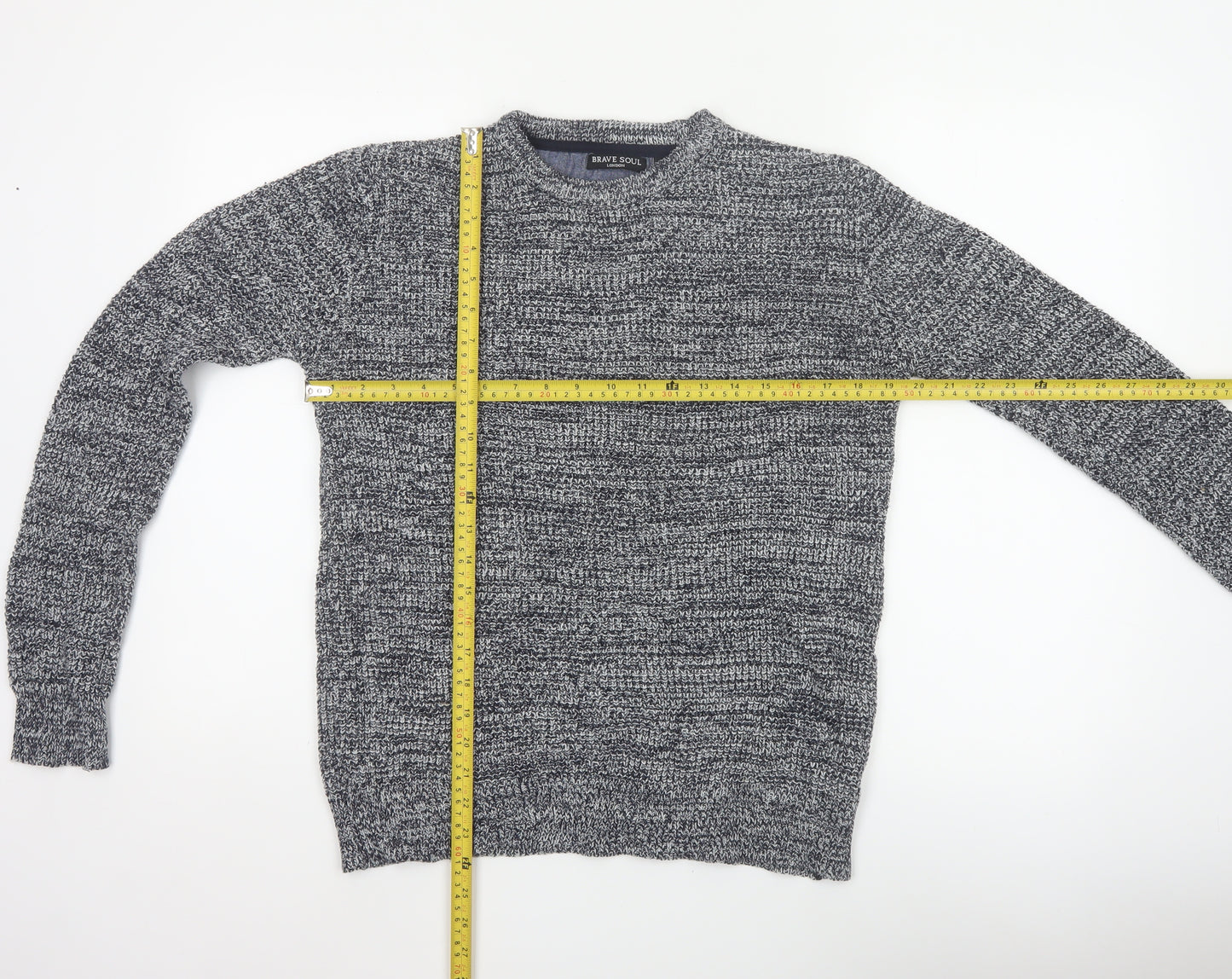 Brave Soul Men’s Grey Marl S Chunky Knit Crew Neck Pullover Jumper