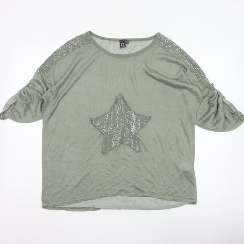 Izabel Women Grey Size 10 Star Sequin Jersey Balloon Sleeve T-Shirt