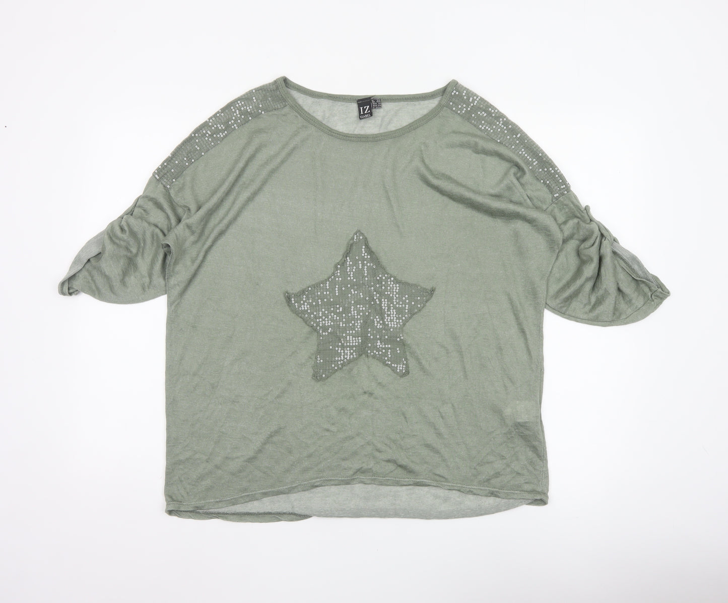Izabel Women Grey Size 10 Star Sequin Jersey Balloon Sleeve T-Shirt