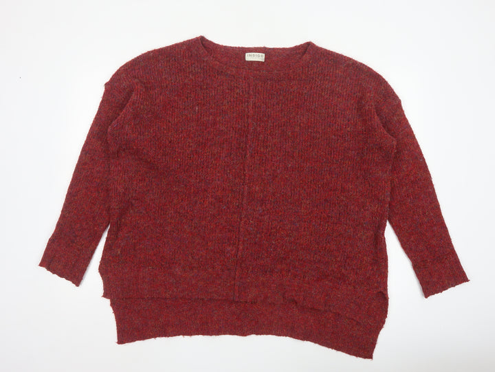Marks and Spencer Women Red L V-Neck Raglan Knit Pullover Jumper