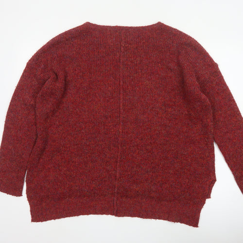 Marks and Spencer Women Red L V-Neck Raglan Knit Pullover Jumper
