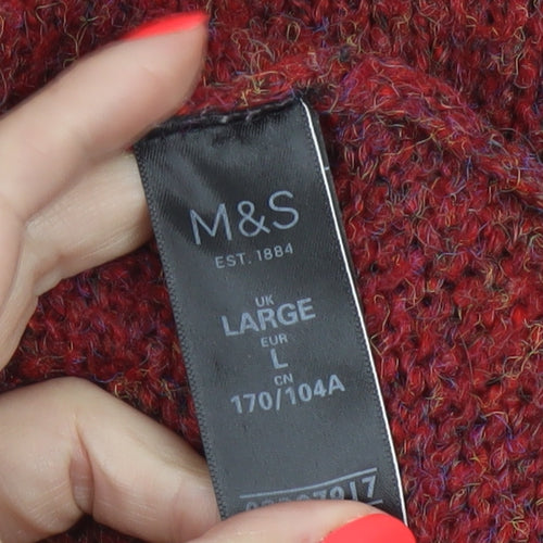 Marks and Spencer Women Red L V-Neck Raglan Knit Pullover Jumper