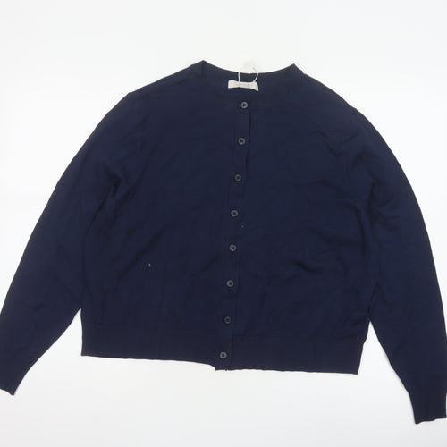 Marks and Spencer Women Blue Size 18 Button Round Neck Knit Cardigan