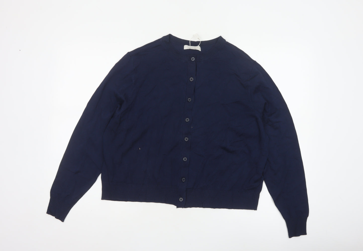 Marks and Spencer Women Blue Size 18 Button Round Neck Knit Cardigan