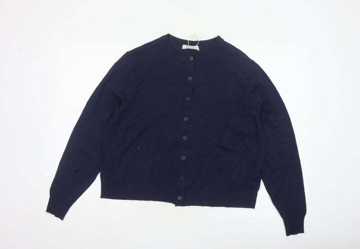 Marks and Spencer Women Blue Size 18 Button Round Neck Knit Cardigan