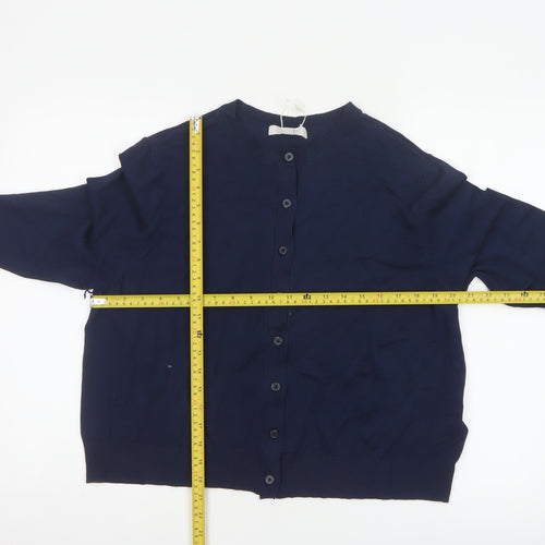 Marks and Spencer Women Blue Size 18 Button Round Neck Knit Cardigan