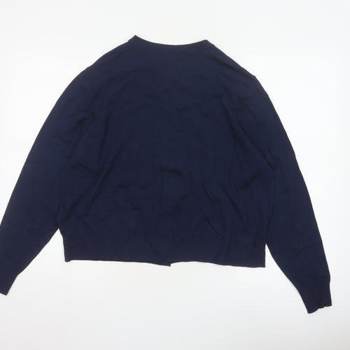 Marks and Spencer Women Blue Size 18 Button Round Neck Knit Cardigan