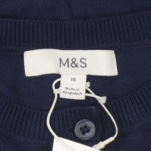 Marks and Spencer Women Blue Size 18 Button Round Neck Knit Cardigan