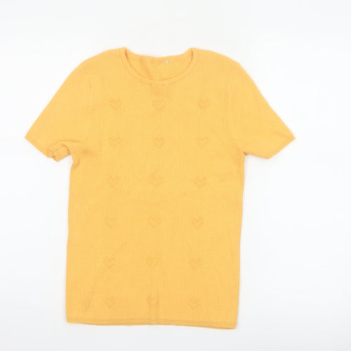 TP Women's Yellow Size 14 Rib Knit Floral Short Sleeve T-Shirt