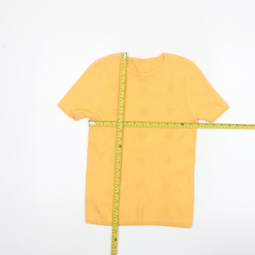TP Women's Yellow Size 14 Rib Knit Floral Short Sleeve T-Shirt
