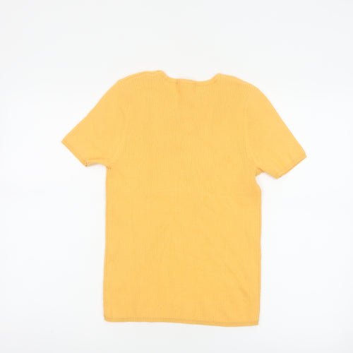 TP Women's Yellow Size 14 Rib Knit Floral Short Sleeve T-Shirt