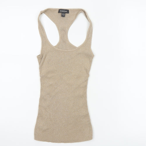 bebe Women Gold M Glitter Racerback Stretch Camisole Tank Top