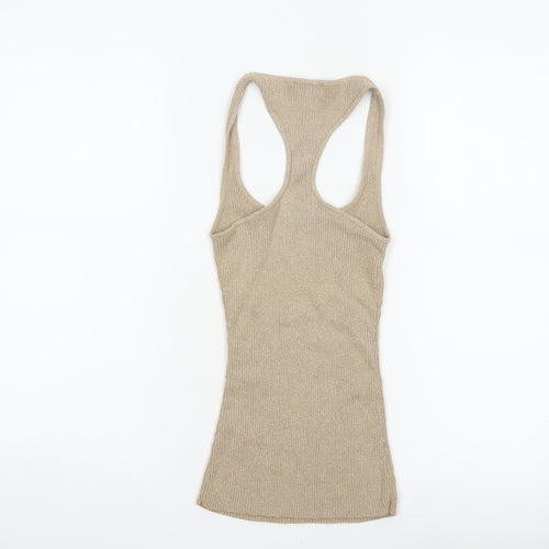 bebe Women Gold M Glitter Racerback Stretch Camisole Tank Top