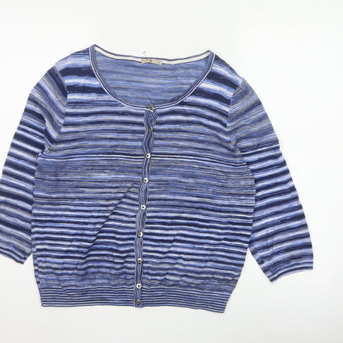 TU Women's Blue Striped Button Cardigan Size 16 Long Sleeve Knit