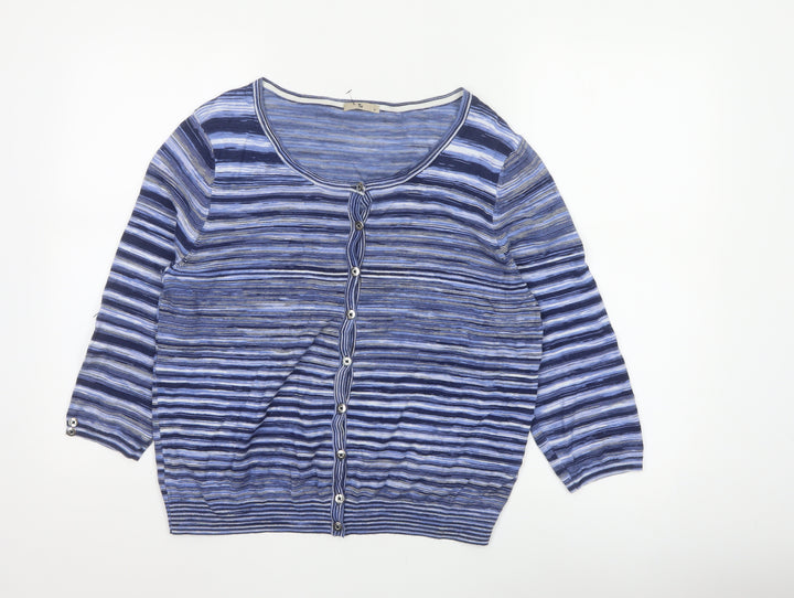 TU Women's Blue Striped Button Cardigan Size 16 Long Sleeve Knit