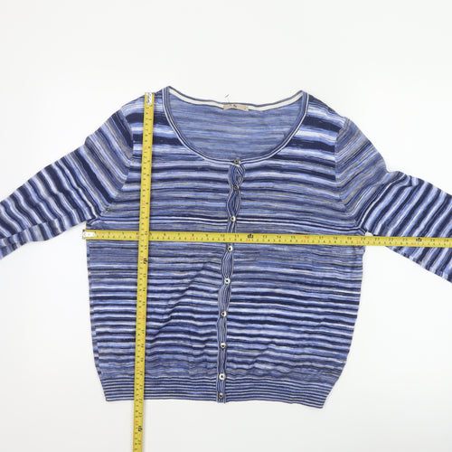 TU Women's Blue Striped Button Cardigan Size 16 Long Sleeve Knit