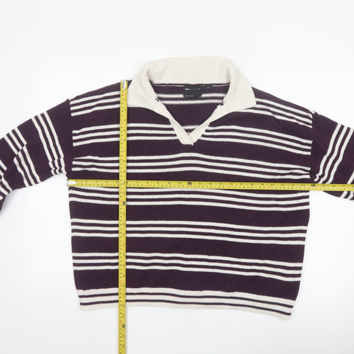 ASOS Design Women Purple Ivory Striped Collared Knit Jumper UK 12-14 M