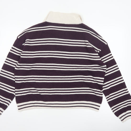 ASOS Design Women Purple Ivory Striped Collared Knit Jumper UK 12-14 M