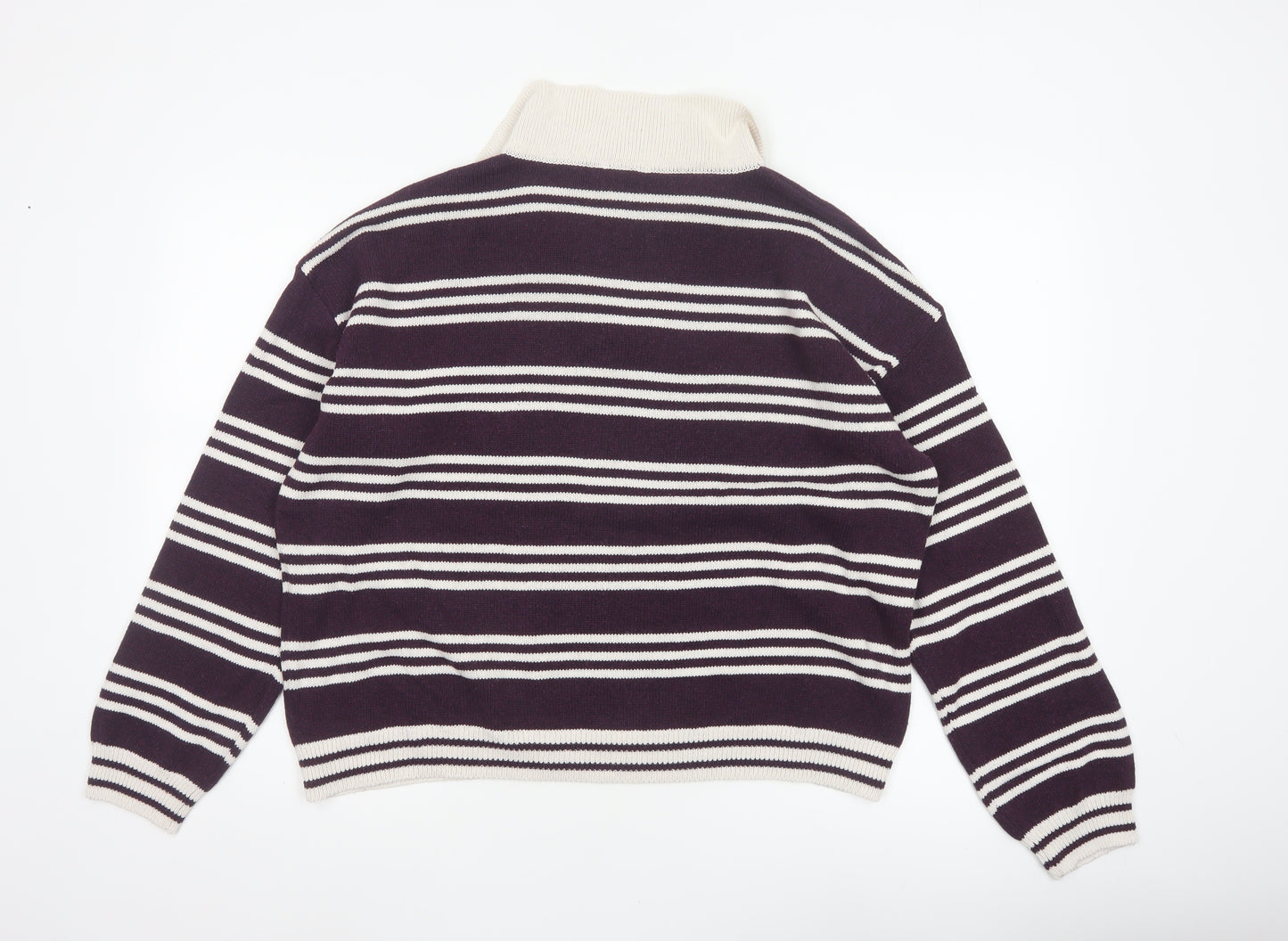 ASOS Design Women Purple Ivory Striped Collared Knit Jumper UK 12-14 M