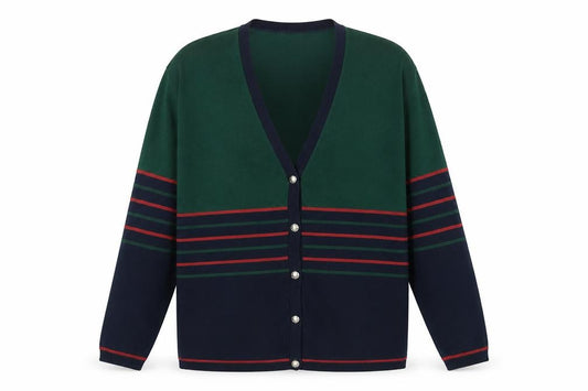 Front view of Company Collection Men’s Multicoloured L V-Neck Striped Acrylic Cardigan