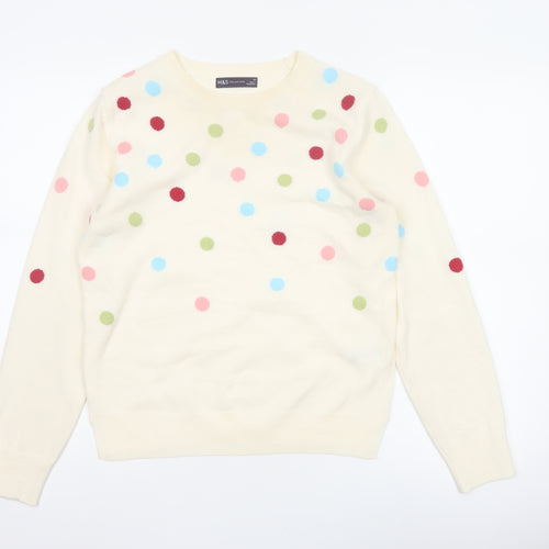 Marks and Spencer Women Ivory Polka Dot Knit Jumper UK 10 Crew Neck